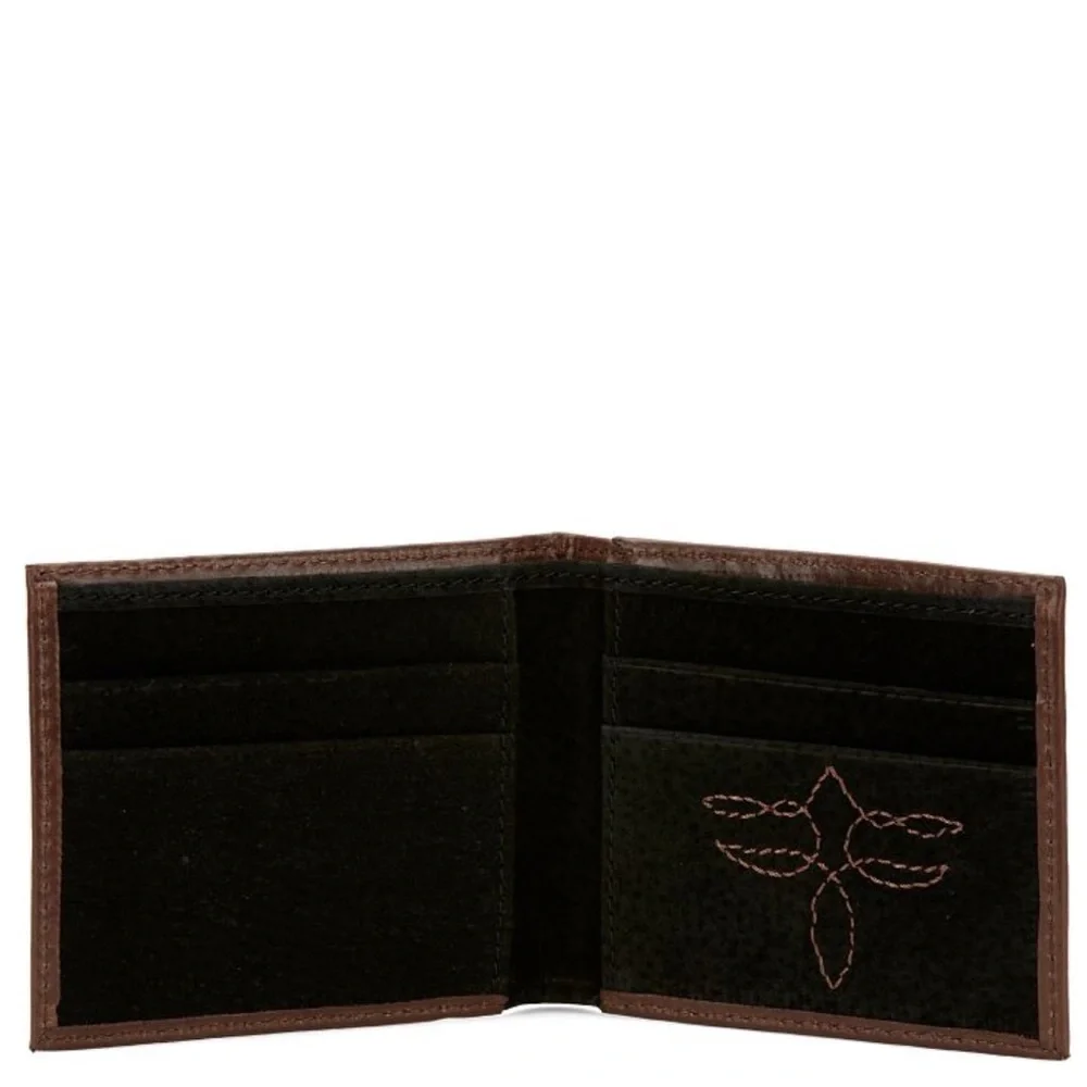 Justin Boots Genuine Leather Slim Bifold Brown Boot Stitch RFID Wallet